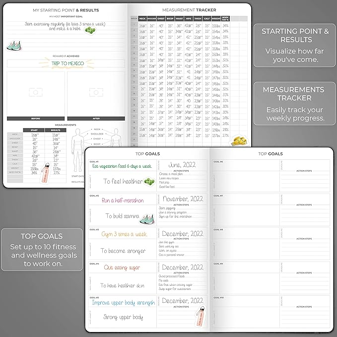 Clever Fox Fitness Journal PRO – Daily Workout Planner with Meal Planner & Habit Tracker – Gym Exercise Log Book for Women & Men – Fitness Planner Notebook – Lasts 6 Months, 7x10” - Black