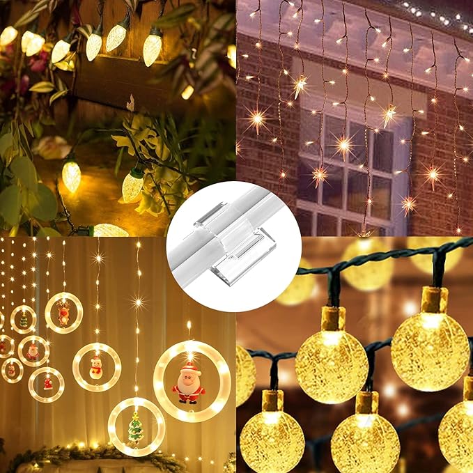 105 PCS Hooks for Outdoor String Lights (Large, Clear), Christmas Light Clips Hangers, Cable Clips Wire Holder Cord Organizer for Patio Decor, Porch Decor, Balcony Decor & Holiday Decor