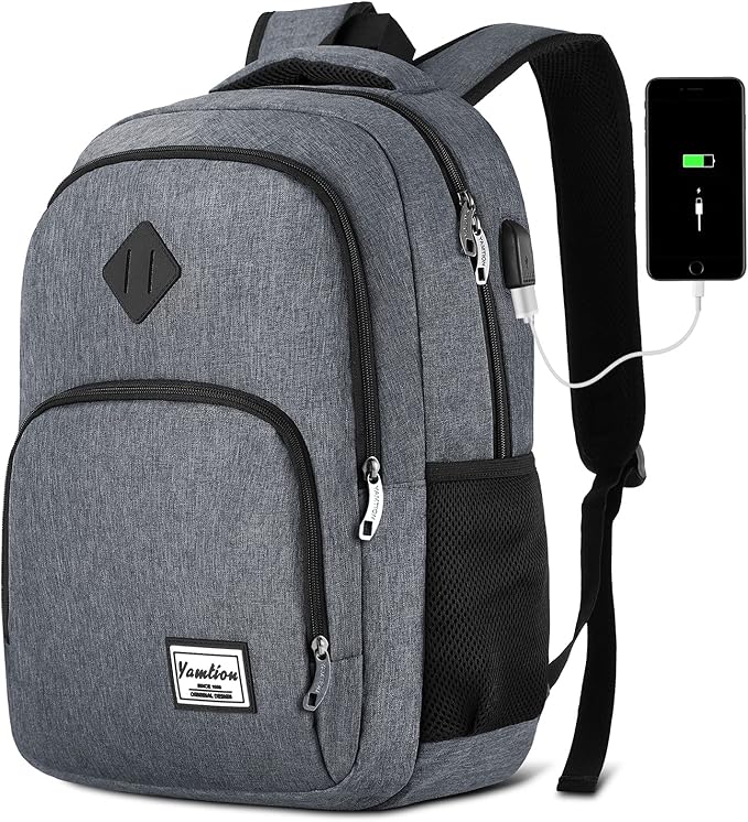 YAMTION Backpack for Men and Women,School Bookbag for Teenager,15.6 inch Computer Backpack with USB Charging port for Business Work College Travel Trip