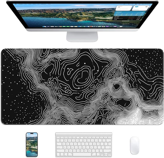XL Gaming Mouse Pad, 31.5x17.5'' Large Desk Mat with Anti-Slip Rubber Base & Stitched Edges for Gaming, Office, Home - Linear Map