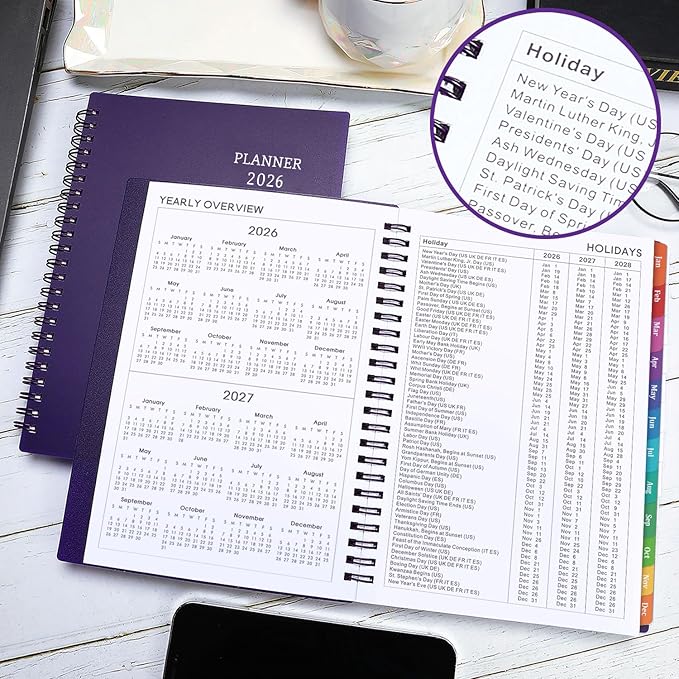 2026 Planner - Planner 2026, 2026 Planner Weekly and Monthly with Tabs, Jan 2026 - Dec 2026, 6.25" × 8.3", Strong Twin-Wire Binding