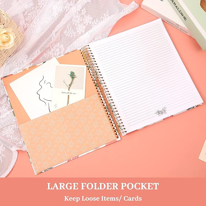 CAGIE Hardcover Spiral Notebook College Ruled Aesthetic Spiral Notebook Journal with Large Pockets Note Book for Note Taking Work Women Writing, 8.5 x 11