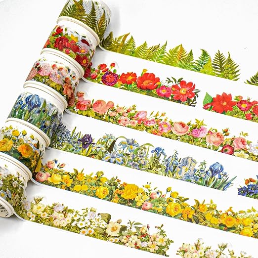 6 Roll Vintage Plant Flower Washi Masking Tape Natural Landscaping Border Aesthetic Washi Tape Stickers for DIY Diary Bullet Junk Journal Planners Scrapbooking Art Craft Supplies