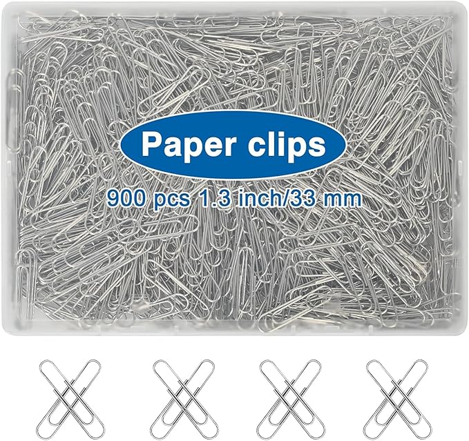 KrvyrnPaper Clips Medium 900Pcs Bulk Paper Clips, 1.3 Inch Nickel Coated, Rust Resistant, Smooth No-Snag Edges, Ideal for Office Mate Filing, School Supplies & Organizing