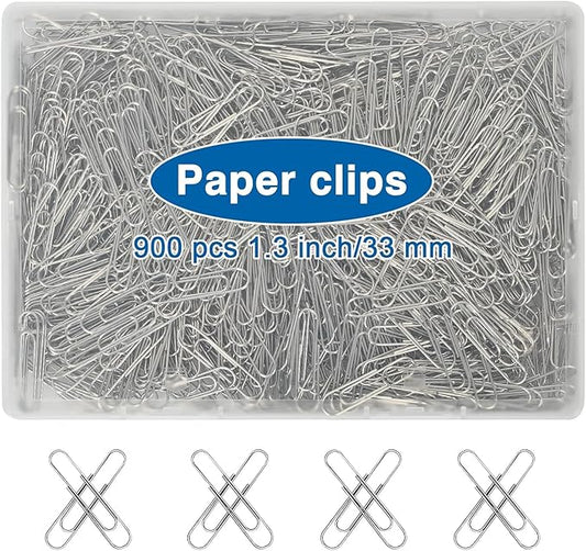 KrvyrnPaper Clips Medium 900Pcs Bulk Paper Clips, 1.3 Inch Nickel Coated, Rust Resistant, Smooth No-Snag Edges, Ideal for Office Mate Filing, School Supplies & Organizing