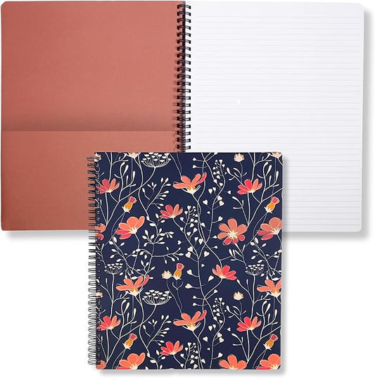 Steel Mill & Co Cute Large Spiral Notebook College Ruled, 11" x 9.5" with Durable Hardcover and 160 Lined Pages, Floral Vines