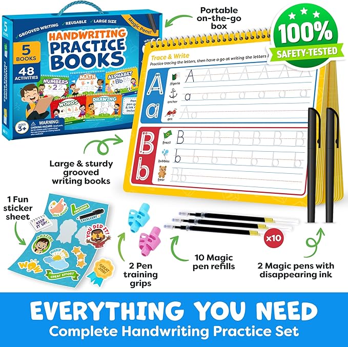 Magic Grooved Writing Practice for Kids Age 3-5 - Grooved Writing Books for Kids 3-5 - Handwriting Practice for Kids 5-7 - Preschool Tracing Books, Toys for 4 Year Old - Easter Gifts