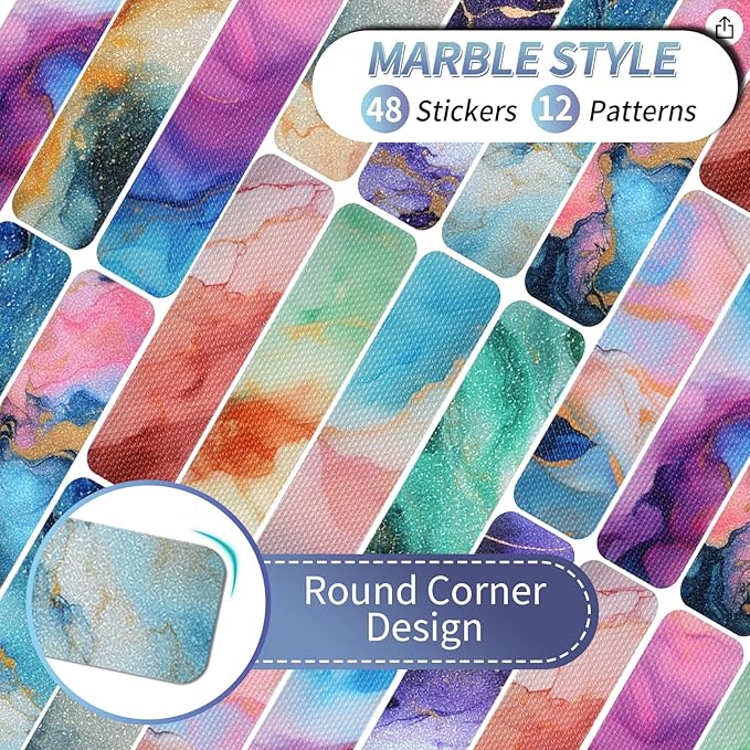 48 Pieces Anxiety Sensory Stickers with Storage Box - Calming Strips with 2 Textured Stickers for Adults Desk Fidget - Teacher Must Haves (Marble)