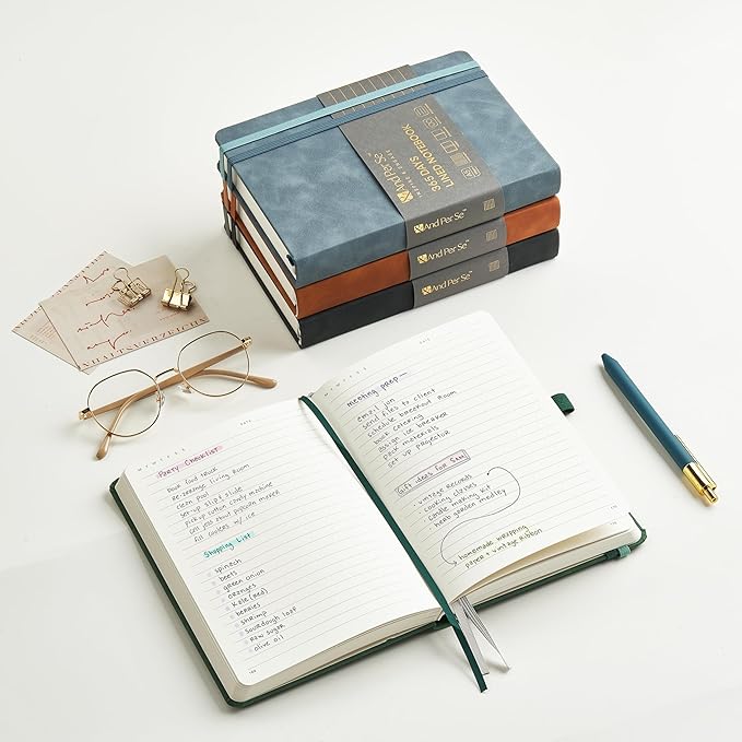 &And Per Se Lined Journal Notebook, 365 Pages, A5 Faux Leather Hardcover,100GSM Thick Paper, Journal for Women Men, Journaling Notebooks -5.7x8 (Green)