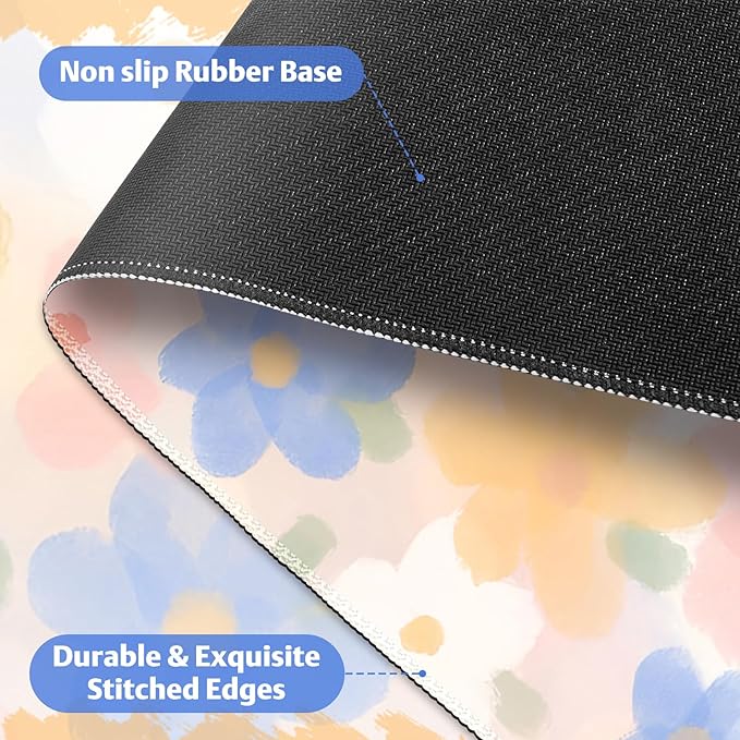 Floral Desk Pad Mouse Pad, Large Gaming Mouse Mat with Stitched Edges, Non-Slip Waterproof Rubber Base Mous Mat for Office Computer Keyboard Laptop Home Decor Women Girl (35.4X17.5 in), Watercolor