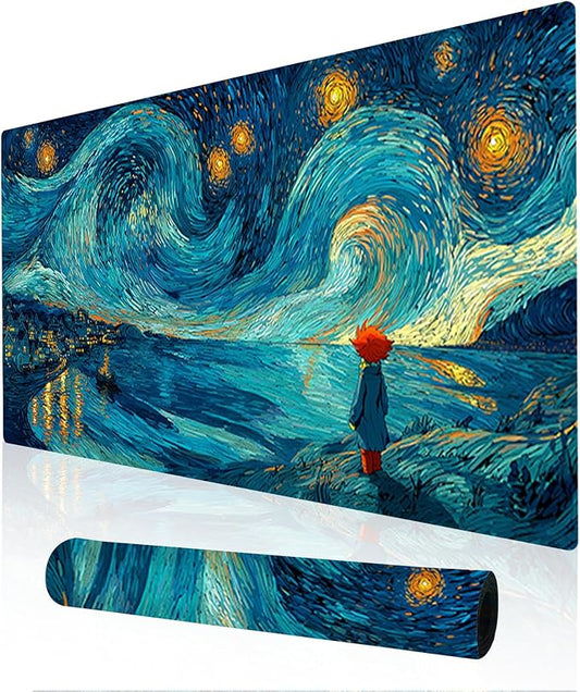 Nuxovilar Starry Night Large Mouse Pad Gaming Mouse Pad Polyester 11.8x31.4 Inches for Home, Studio, Office, Artistic Decor for Van Gogh Enthusiasts
