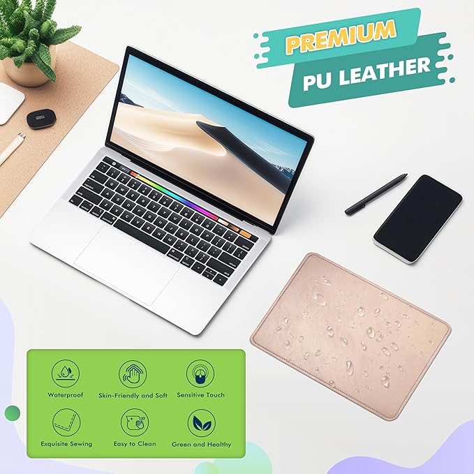 PU Leather Mouse Pad With Stitched Edge, Micro-Fiber Base, Non-Slip Waterproof for Computers, Laptop, 8x11 Inch (Champagne Gold)