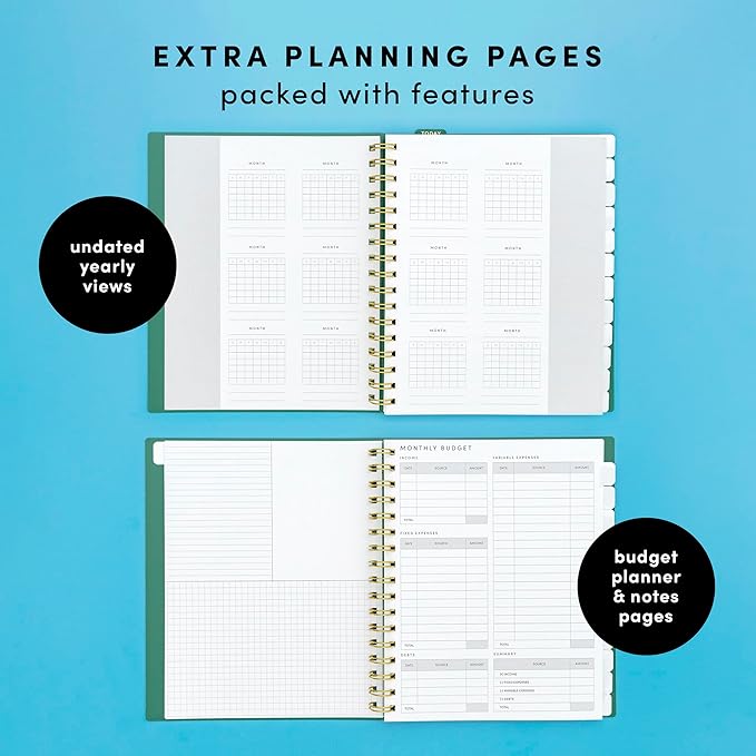 PAPERAGE Undated 12 Month Weekly & Monthly Planner with Durable Cover & Spiral Binding, 7.5 in x 9 in, Productivity Planner with Note Pages, Goals & Budget Trackers, Stickers & Bookmark (Slate)