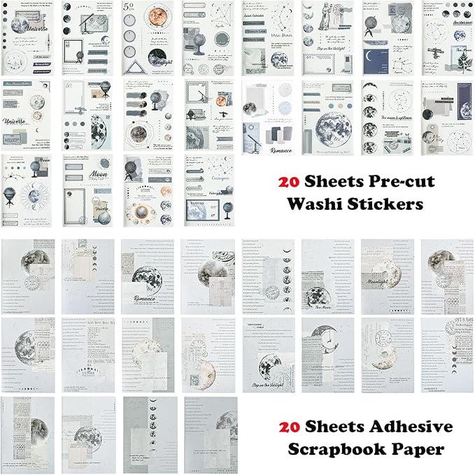 Aesthetic Planet Vintage Washi Stickers - 180pcs Ephemera Sticker Book for Scrapbooking, Journaling & Junk Journal Supplies