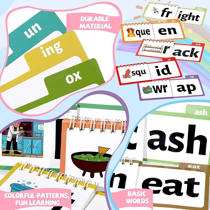 gisgfim 48 Word Family Build Book Spell Read and Rhyme Flip Activity Books ABC Vocabulary Flashcards Kindergarten Sight Phonics Flashcard Fun Learn to Read Activity Games for Kids Homeschool Supplies