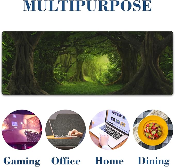 Deep Tropical Jungle Forest Mouse Pad Desk Mat XL Large Gaming Mousepad Extended Computer Keyboard Mat with Non-Slip Rubber Base and Stitched Edge 11.8 x 31.5 Inch for Gaming and Office Work