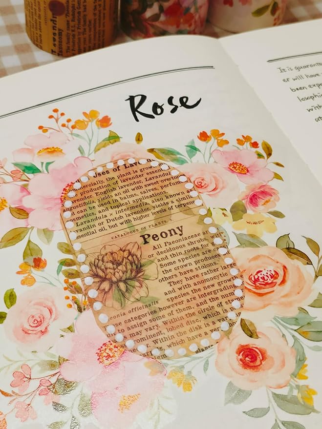 WT Floral PET Tape for Scrapbook Junk Bullet Journaling Supplies, Colored Masking Decorative Tape for Bible Study and Craft Supplies, Width 6cm, Length 5 M(Flower Corridor Wide PET Tape, One Roll)