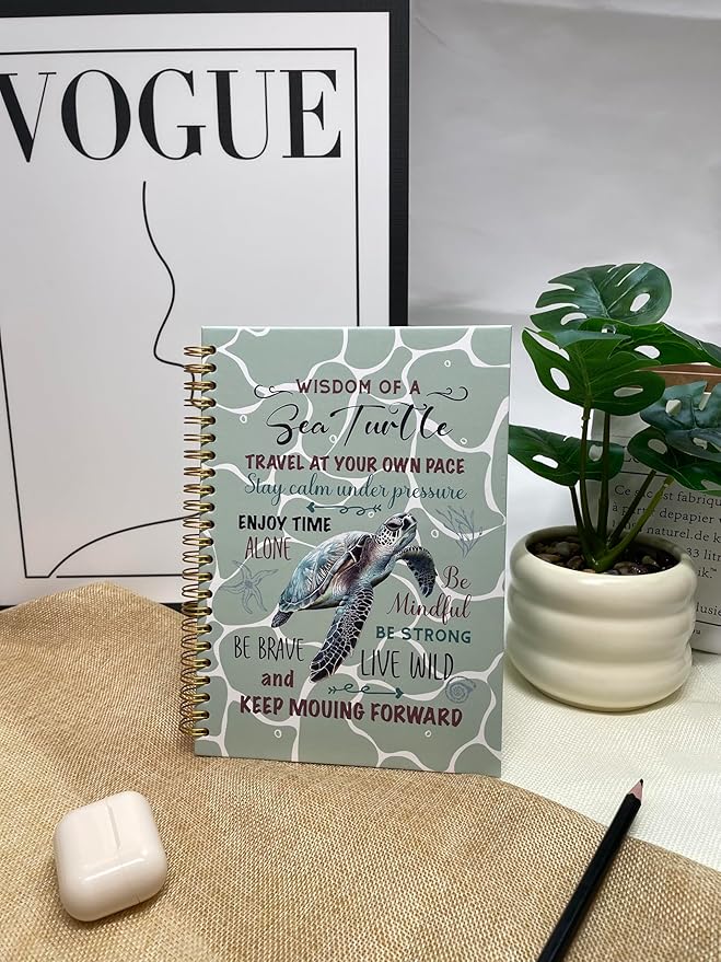 Cute Notebooks Journal For Women - Sea Turtle Dairy Funny Hardcover College Ruled Lined,5.8"X8.3",Pretty Spiral Meeting Notebook,Gifts For Sea Turtles Lover Men Friends On Birthday Christmas Mothers Day (Green)