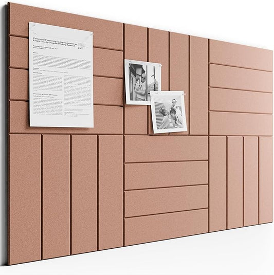 Bumusty Large Cork Board Alternative-36 x 24" Felt Bulletin Board Tiles, with 30 Pushpins, 40 Adhesive Tabs, 6-Pack Slat Wall Paneling, Cork Boards for Office Push Pin Board Felt Board-Terracotta