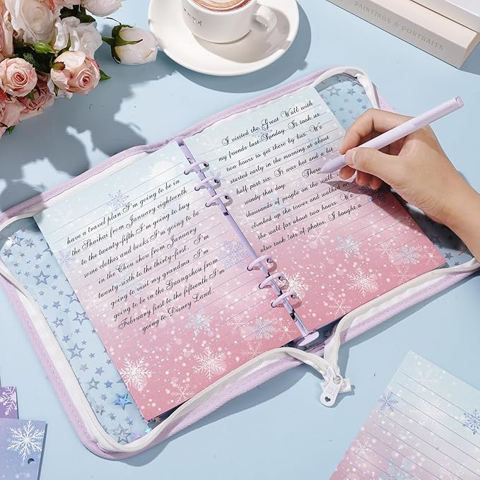 100 Sheets Snowflake A5 Refills Papers for Planner Insert Binder, 120GSM Thick Ice Princess Notebook Fillers, Magic 6 Hole Loose Leaf Papers for A5 6 Ring Binder Journal Diary Budget Winter Christmas