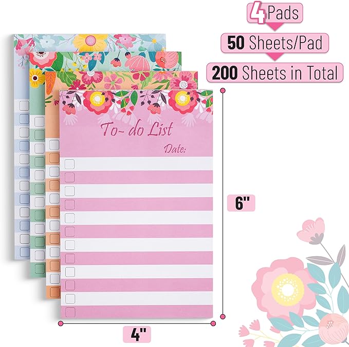 Mr. Pen To Do List Sticky Notes, 4" x 6", 200 Sheets, Floral Style, To Do List Notepad