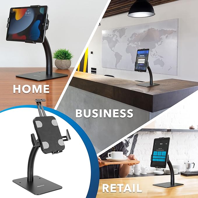 Mount-It! Anti-Theft Tablet Kiosk Countertop Stand, Universal Retail POS Tablet Stand for 7.9"–11" iPad & Samsung Tablets, 360° Rotation & Bolt-Down Base, Black