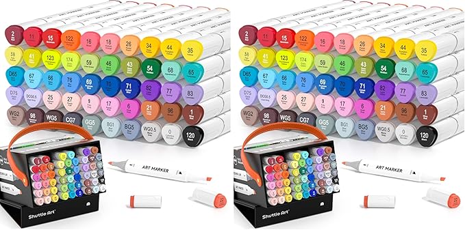 Shuttle Art 51 Colors Alcohol Markers, 50 Colors Dual Tip Art Marker Set Plus 1 Colorless Blender with Marker Case Perfect for Illustration Students Adult Coloring Sketching (Pack of 2)