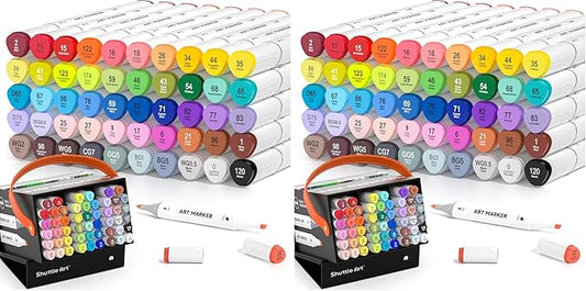 Shuttle Art 51 Colors Alcohol Markers, 50 Colors Dual Tip Art Marker Set Plus 1 Colorless Blender with Marker Case Perfect for Illustration Students Adult Coloring Sketching (Pack of 2)