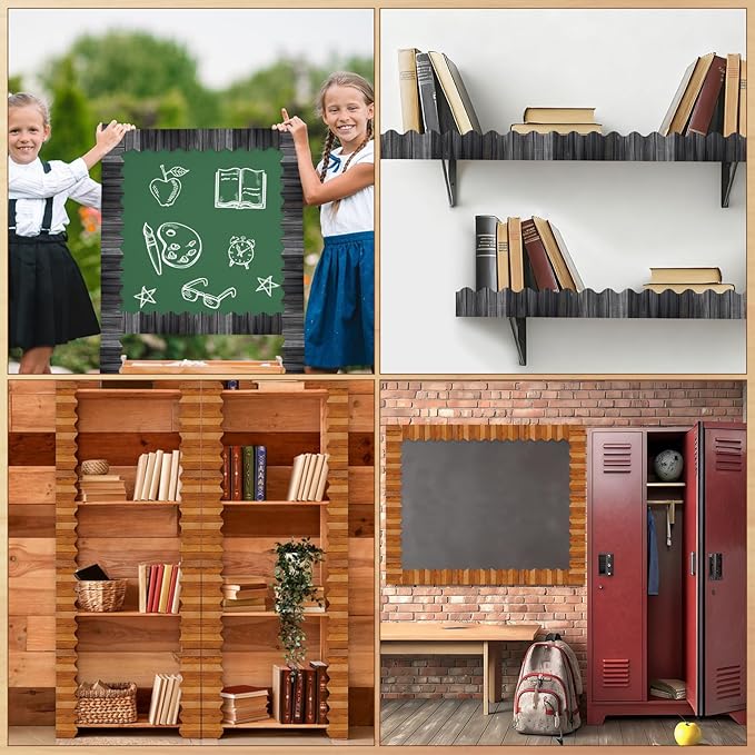 2 Rolls Wood Grain Bulletin Board Borders, 65.6 Ft Dark Wood Scalloped Border Trim for Home Office School Classroom Bulletin Board Wall Chalkboard Decor