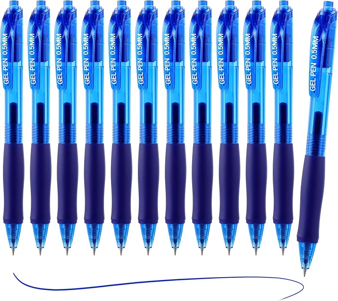 USUAL Gel Pens 0.5 mm,12 Pack Retractable Blue Ink Pen Fine Point Rollerball Pens,Quick Dry Smooth Writing,No Bleed for Journaling Note Taking, Home School Office Supplies