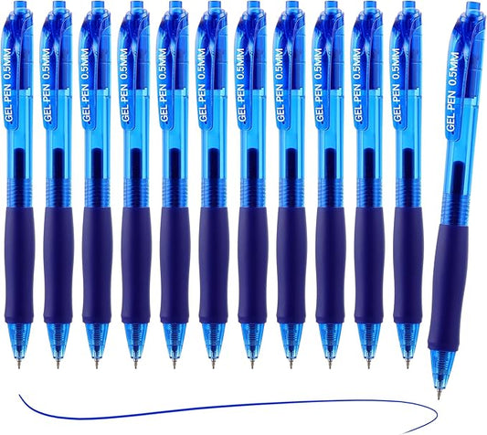 USUAL Gel Pens 0.5 mm,12 Pack Retractable Blue Ink Pen Fine Point Rollerball Pens,Quick Dry Smooth Writing,No Bleed for Journaling Note Taking, Home School Office Supplies