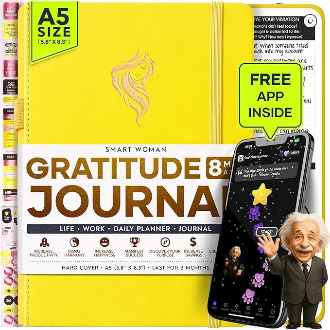 Gratitude Journal for Women & Men - 5 Minute Self Care Journal | 90-Day Undated Daily Planner for Positivity, Affirmations & Manifestation | Guided Mindfulness, Reflection | Vision Board + Stickers