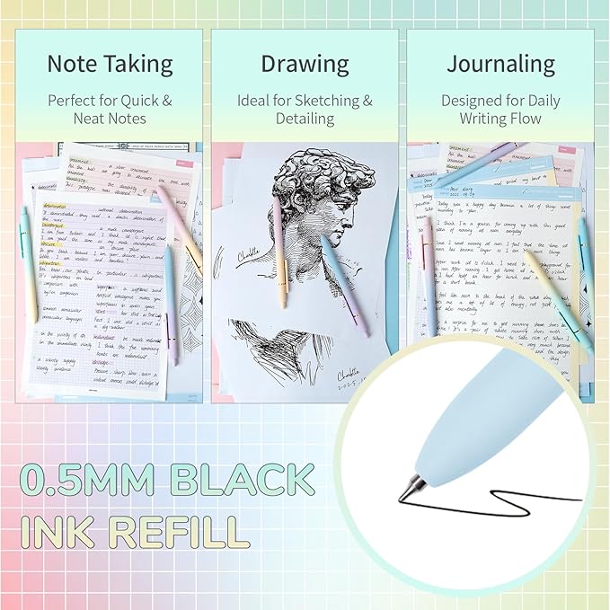 Gel Pens, 6 Pcs Fine Point Smooth Writing Pens Cute Pens for Women, High-End Series 0.5mm Black Ink Pens for Journaling Note Taking, School Office Supplies (6 Pcs Gold Gradient)