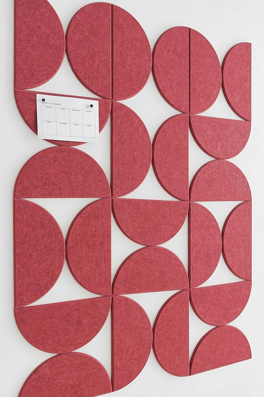 Large Bulletin Board Kit 48x36- Minimalist Wall Art to Replace Your Old Cork Boards for Walls for Office Decor - 24-Pack Semi-Circle Felt Wall Tiles for Home Office Décor (Burgundy)
