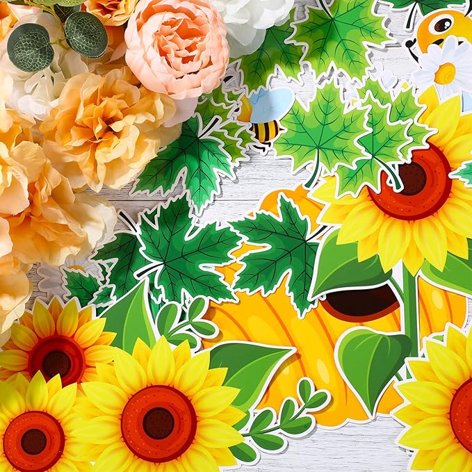 Zonon 111 Pcs Bee Bulletin Board Decorations Summer Sunflower Classroom Decorations Beehive Classroom Tree Cutouts Bulletin Board for Back to School Party Supplies(Vibrant Style)