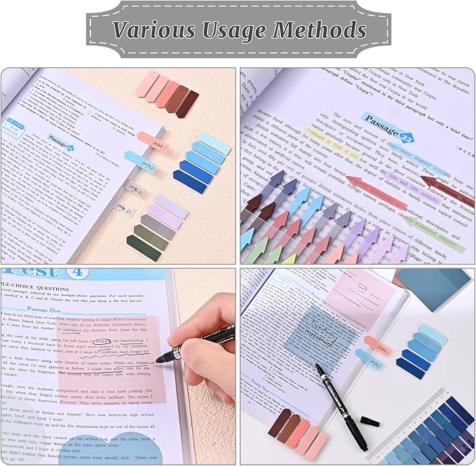 1450 Sheets Transparent Sticky Notes, 3 x 3 inch Aesthetic Clear Lined Sticky Notes with Pen, Gradient Color Waterproof Self-Adhesive Annotation Tabs for Bible Journaling (Blue & Purple)