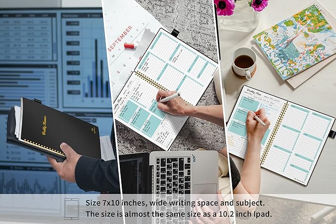 Weekly Planner Undated, Weekly Goals Schedule Planner Regolden-Book To Do List Notebook Calendars Organizers Habit Tracker Journal for Man & Women, Spiral Binding, Pocket, Pen Loop, 53 Weeks (7x10")