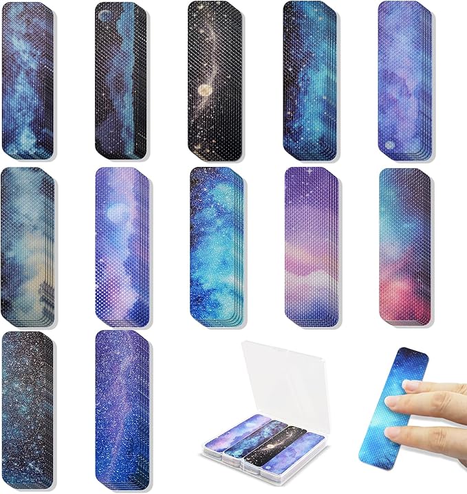 48 Pieces Anxiety Sensory Stickers with Storage Box - Sensory Strips 2 Textured Surface Adhesives Fidget Strips for Office & Classroom Desk Relieve Adult & Teen Stress (Galaxy Style)