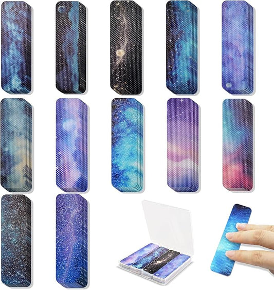 48 Pieces Anxiety Sensory Stickers with Storage Box - Sensory Strips 2 Textured Surface Adhesives Fidget Strips for Office & Classroom Desk Relieve Adult & Teen Stress (Galaxy Style)