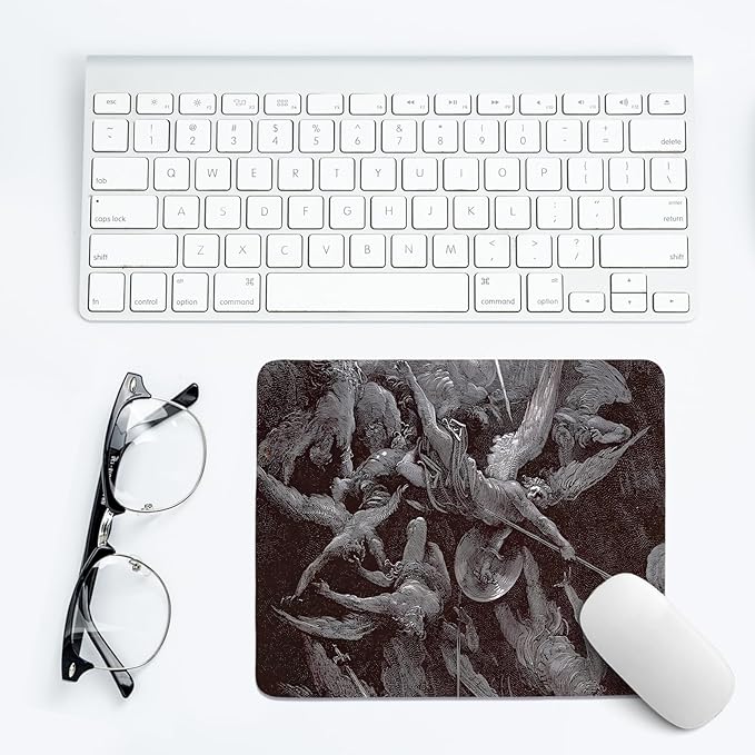 Dark Gothic Mouse Pad,Vintage Hell Desk Mat,Vintage Desk Decor,Blck and White Renaissance Mouse Pad for Dorm Home Office Decor,10.2x8.3 Inch