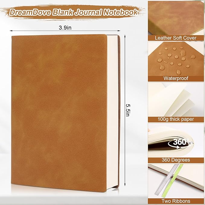 Thick Blank Journal Notebook 400 Pages 3.9 × 5.5 No Lines Soft Leather Pocket Blank Notebook for Women Drawing Book Memo Writing Sketch Diary Notebook Upgrade Page (Marigold)