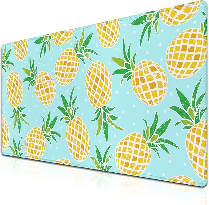 Computer Desk Mat Yellow, XXL Mouse Pads Large Desk Pads, Mouse Pad Gaming Non-Slip Rubber Base Waterproof with Stitched Edges, 35.4 X 15.7 inch for Work/Game/Office Watercolor Pineapple