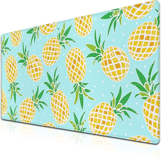 Computer Desk Mat Yellow, XXL Mouse Pads Large Desk Pads, Mouse Pad Gaming Non-Slip Rubber Base Waterproof with Stitched Edges, 35.4 X 15.7 inch for Work/Game/Office Watercolor Pineapple