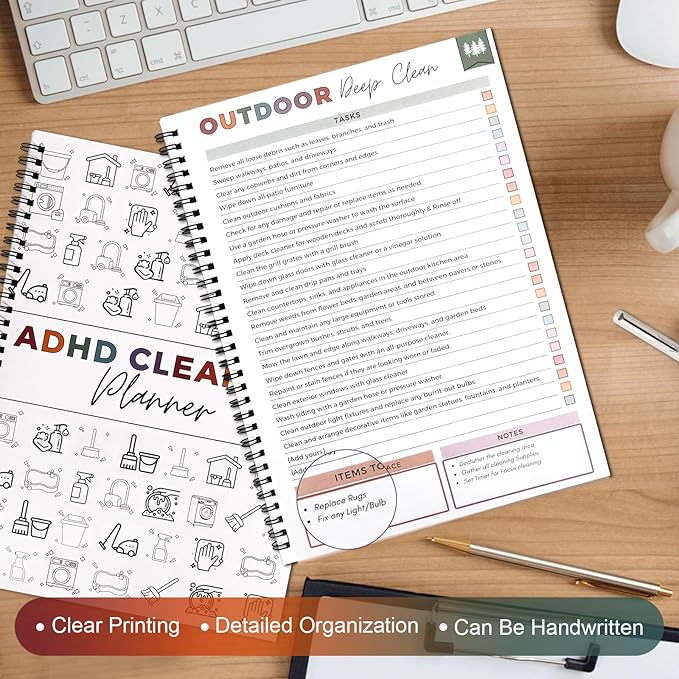 2pcs Adhd Cleaning Planner for Adults Women Teens Adhd Cleaning and Organizing Planner Cleaning Schedule and Checklist Notebook List Daily Weekly Monthly for Home Chore Chart Adhd Daily Planner