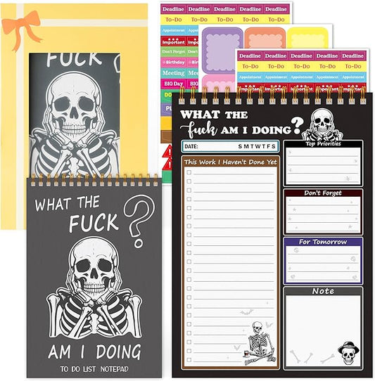 To Do List Pad - Spiral Bound Daily Tear Off Planner Notepad Undated with Checklist, 52 Sheets Vertical Design for Teachers, Office, Students, Appreciation Christmas Gifts (Grey Skull)
