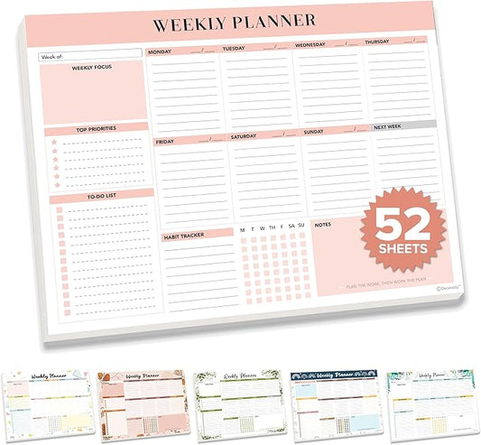 Decorably 52 Sheets Nude Pink Undated Weekly Planner Notepad Tear Off, 11x8.5in Weekly to Do List Notepad Tear Off for Focus, Priorities, To-Do List, Habit Tracker, Agenda, Notes