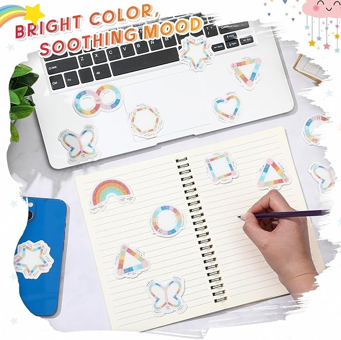 36 Pcs Anxiety Sensory Stickers Strips Adhesive Textured Mental Health Calm Stickers Mindfulness Fidget Decals Stress Anxiety Relief Items for Therapy Office Desk(Breath Style)