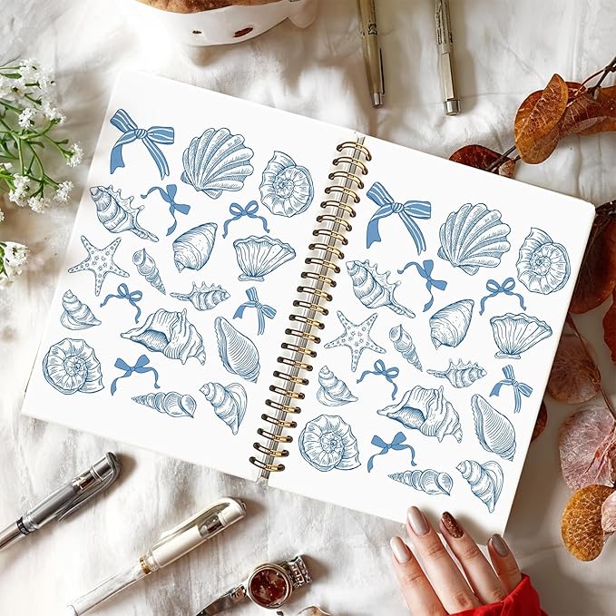 Blue Beach Notebook, Retro Ocean Notebooks for Note Taking, Coquette Blue Bow Beach Journal, Coastal Ocean Journals for Writing, Gifts for Beach Lovers, 5.5x8.3 Inch