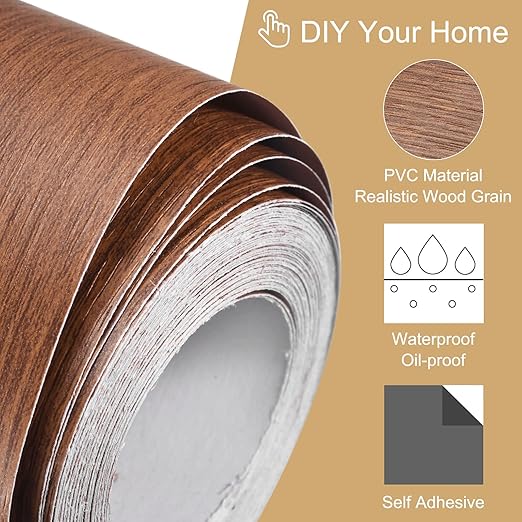 uxcell Wood Grain Tape, 4.72" x16 Ft Wall Paper Border Sticker Self-Adhesive Wood Grain Repair Patch with Scraper for Wall Corner Table Door Sofa Furniture Home Decor (Red Oak)