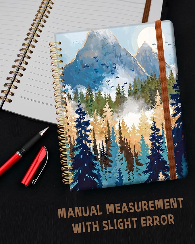 Ruled Spiral Writing Notebook,A5 Hardcover Lined College Journal for Women Lady,Fashion Puppy Watercolor Strong Twin-Wire Binding with Premium Paper,8.4" X 6",Perfect for School,Office,Home Gifts(Foggy Mountains Landscape)
